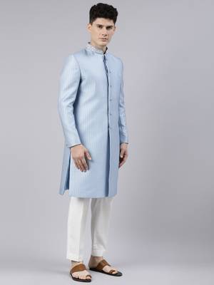 Powder Blue Jacquard Achkan 3