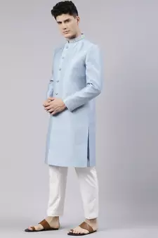 Powder Blue Jacquard Achkan