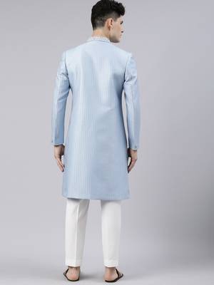 Powder Blue Jacquard Achkan 5