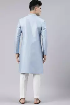Powder Blue Jacquard Achkan