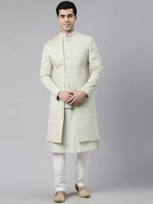 Pistachio Embrioderied  Indowestern With Kutra 1