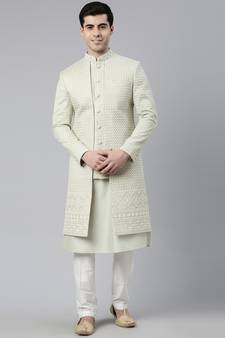 Pistachio Embrioderied  Indowestern With Kutra