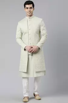 Pistachio Embrioderied  Indowestern With Kutra