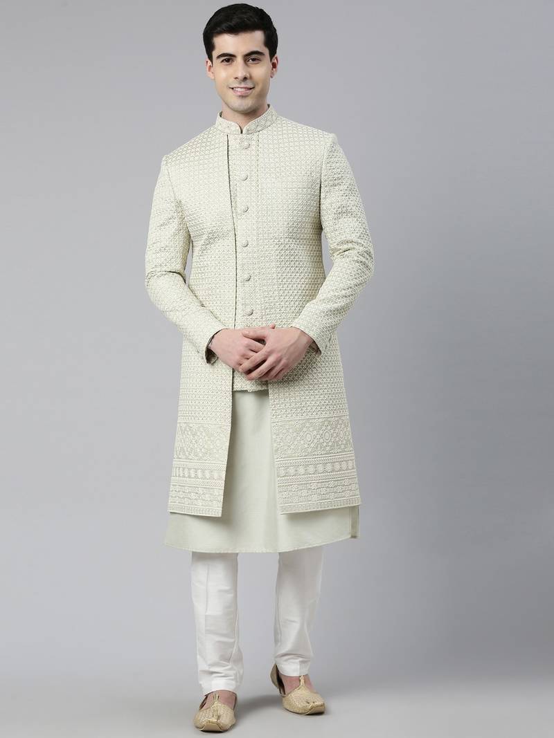 Pistachio Embrioderied  Indowestern With Kutra