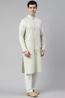 Pistachio Embrioderied  Indowestern With Kutra