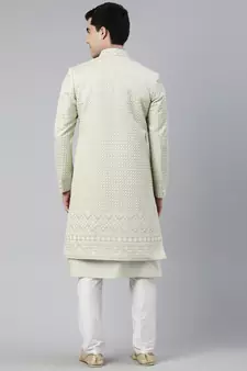 Pistachio Embrioderied  Indowestern With Kutra