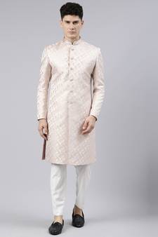 Peach Jacquard Achkan