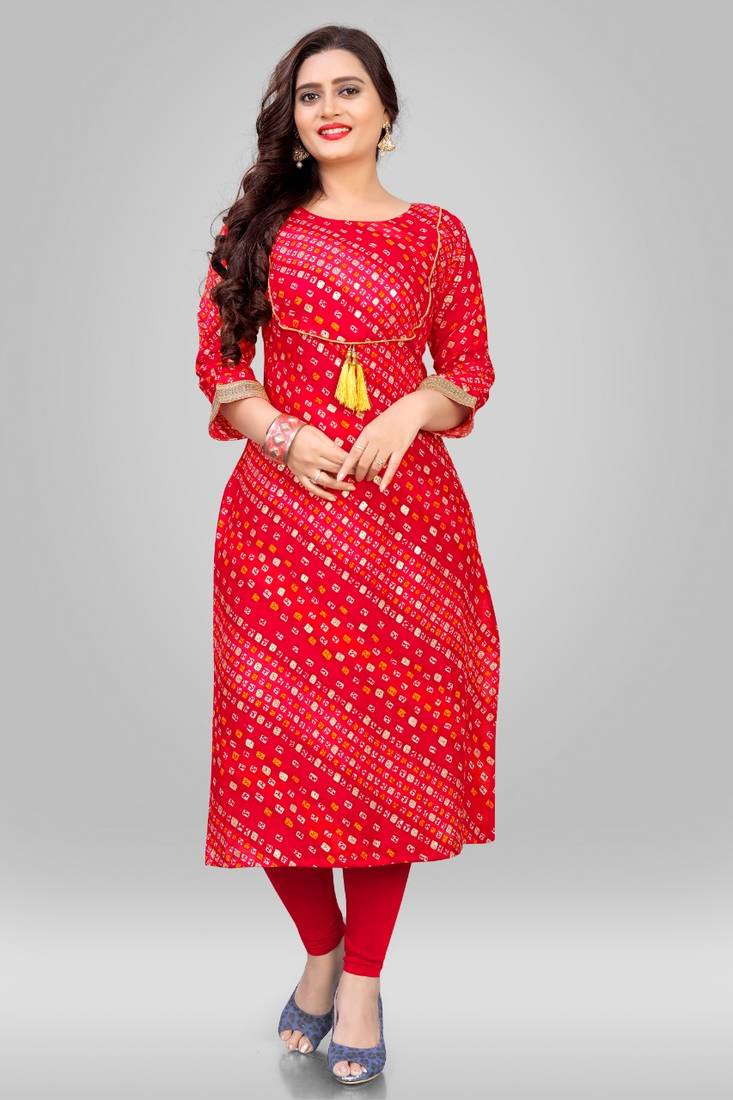 Livuniq's Premium Red Rayon Printed Kurti for Women: Elevate Your Style Game!