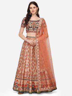 SOFT SILK DIGITAL PRINT SEMI STITCHED LEHENGA 1