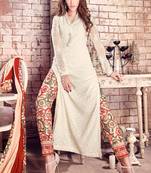 Off-White Thread Embroidery Faux Georgette Salwar Free size full stitched Up To 42" Size
