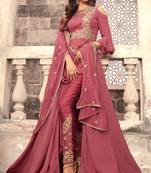 Rose Embroidered Faux Georgette Salwar Free size full stitched Up To 42" Size