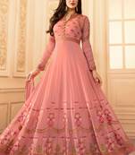 Baby-Pink Embroidered Faux Georgette Salwar Free size full stitched Up To 42" Size