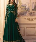Green Embroidered Faux Georgette Salwar Free size full stitched Up To 42" Size