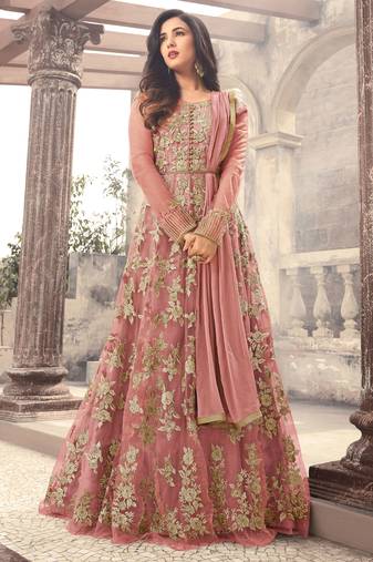 Rose Embroidered Net Salwar Free size full stitched Up To 42" Size
