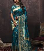 Turquoise Silk Designer  Party Wear Sarees