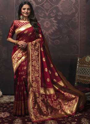 Maroon Silk Designer  Party Wear Sarees 1