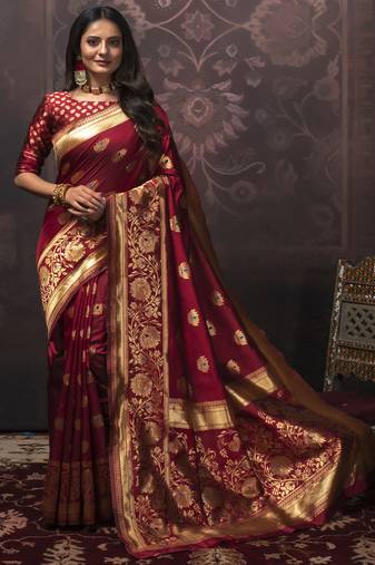 Maroon Silk Designer  Party Wear Sarees