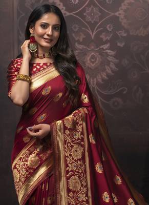 Maroon Silk Designer  Party Wear Sarees 2