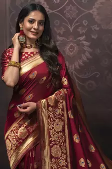 Maroon Silk Designer  Party Wear Sarees