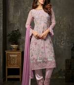 Pink Embroidered Faux Georgette Salwar Free size full stitched Up To 42" Size