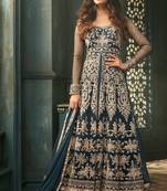 Teal-Blue Embroidered Net Salwar Free size full stitched Up To 42" Size