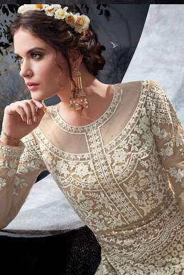 Off-White Embroidered Net Salwar Up To 42" Size 2