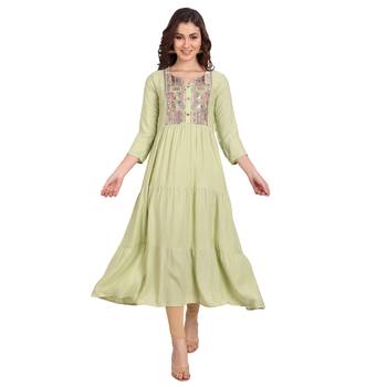 Light-green embroidered rayon long-kurtis 1