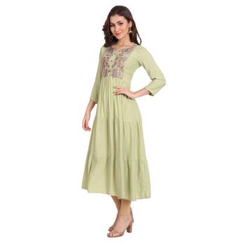 Light-green embroidered rayon long-kurtis 2