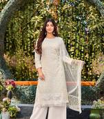 Beautifully Stylish Semi Stiched Plazzo Dress In White Colour