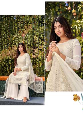 Beautifully Stylish Semi Stiched Plazzo Dress In White Colour 2