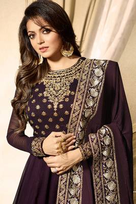 Purple Embroidered Faux Georgette Salwar Up To 42" Size 2