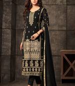 Black Embroidered Faux Georgette Salwar Free size full stitched Up To 42" Size