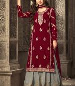 Maroon Embroidered Faux Georgette Salwar Free size full stitched Up To 42" Size