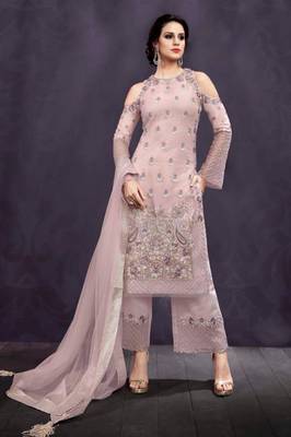 Pink embroidered net salwar 1