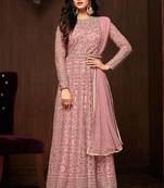 Pink Embroidered Net Salwar Free size full stitched Up To 42" Size
