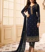 Blue Embroidered Georgette Salwar Up To 42" Size