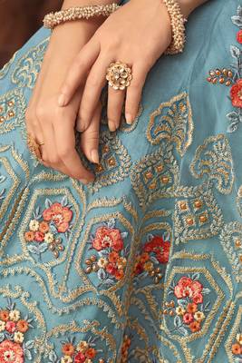 Sky Blue Net Thread Floral Embroidered Salwar Suit 3