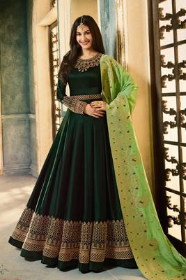 Dark-Green Embroidered Georgette Salwar Up To 42" Size 1