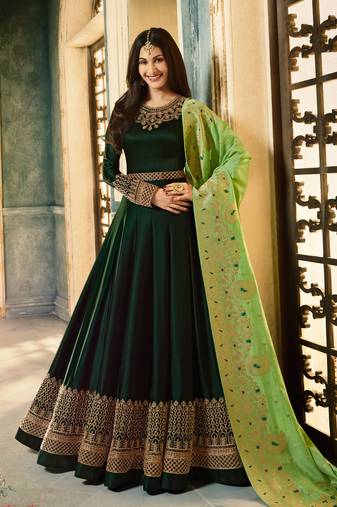 Dark-Green Embroidered Georgette Salwar Up To 42" Size