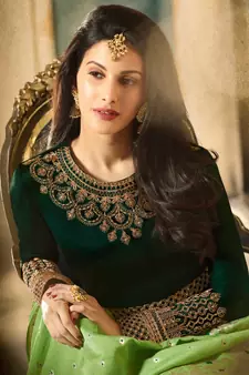 Dark-Green Embroidered Georgette Salwar Up To 42" Size