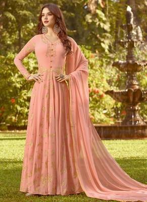 Baby-Pink Embroidered Georgette Salwar Up To 42" Size 1