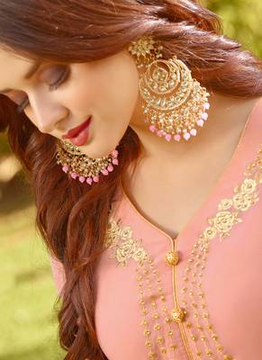 Baby-Pink Embroidered Georgette Salwar Up To 42" Size 2