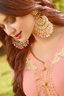 Baby-Pink Embroidered Georgette Salwar Up To 42" Size