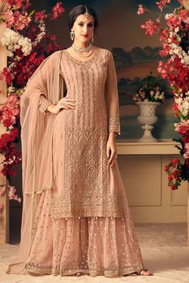 Peach Embroidered Net Salwar Free size full stitched Up To 42" Size 1