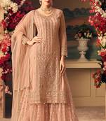 Peach Embroidered Net Salwar Free size full stitched Up To 42" Size