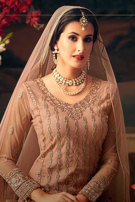 Peach Embroidered Net Salwar Free size full stitched Up To 42" Size 2