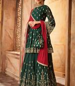 Dark-Green Embroidered Georgette Salwar Free size full stitched Up To 42" Size