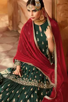 Dark-Green Embroidered Georgette Salwar Free size full stitched Up To 42" Size