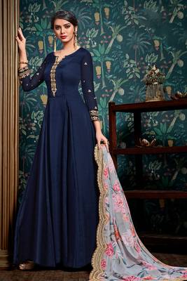 Blue Embroidered Georgette Salwar Up To 42" Size 1