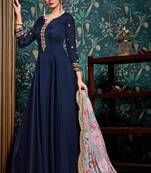 Blue Embroidered Georgette Salwar Up To 42" Size